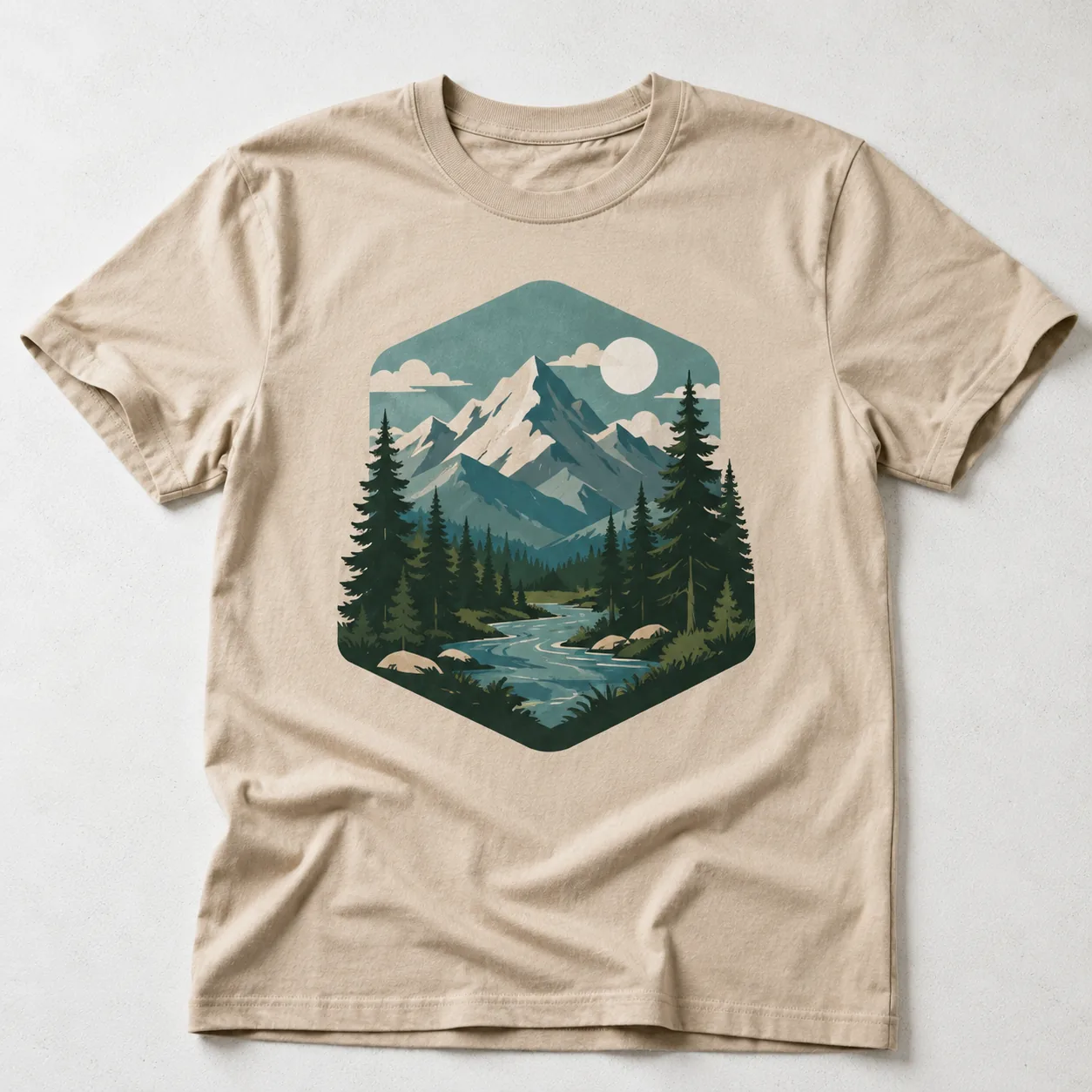 A finished DTF print pressed onto a tee