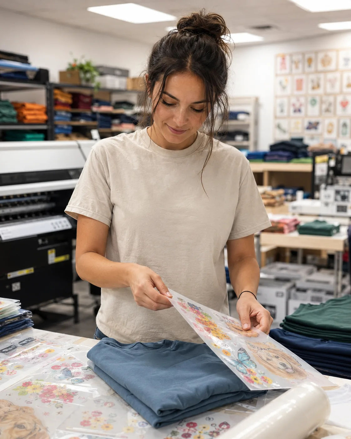 A Raccoon Print team member at the print floor in Spring, Texas